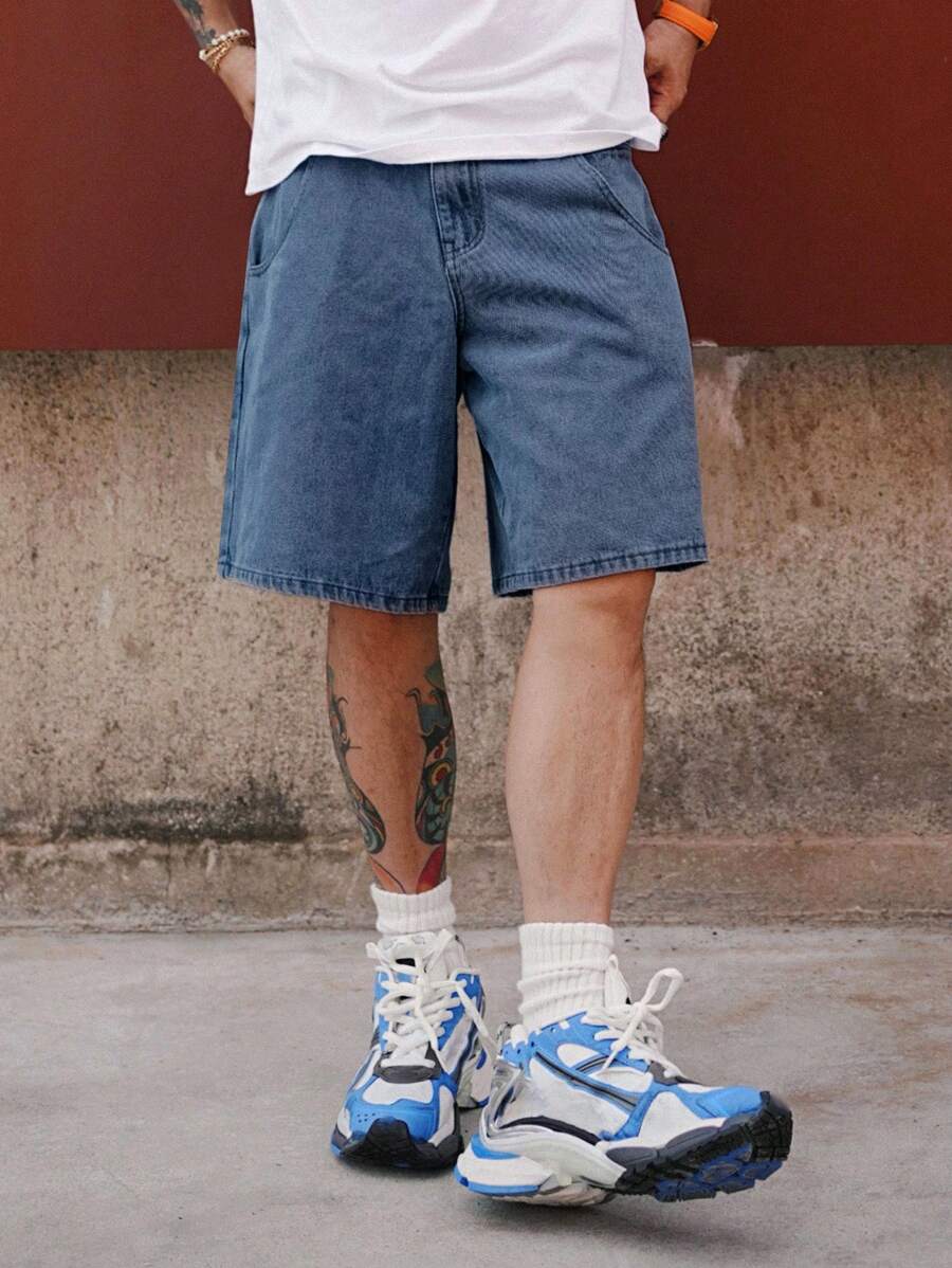 DAZY Summer Men's Solid Color Pocket Loose Fit Wide Leg Denim Shorts