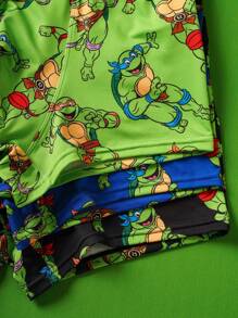 TEENAGE MUTANT NINJA TURTLES | SHEIN Men's 3pcs Black & White Comfortable Contrast Cartoon Turtle Print Trunk, Basic Casual Boxer Brief,Basic Comfortable Casual ,Soft - Multicolor - View 3