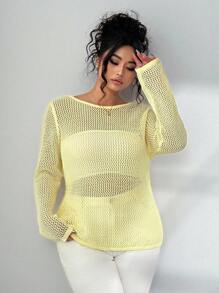 Elenzga Coprispalle lavorati a maglia e traforati, ampi, per donna taglia curvy, per estate e autunno, coprispalle lavorato a maglia a maniche lunghe, per taglia curvy, leggero, abbigliamento da spiaggia casual