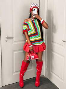 BamGleam Knitted Sweater  New Style Women Knit Top, Casual Sleeveless Knitted Vest, Rainbow Dopamine Design - Multicolor - View 6