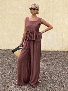 Livesso Damen Locker Lässig Weste und Hose 2-teiliges Set, Herbst