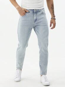 Manfinity Homme Jeans casual da uomo di strada con vestibilità slim e bassa elasticità, in blu denim