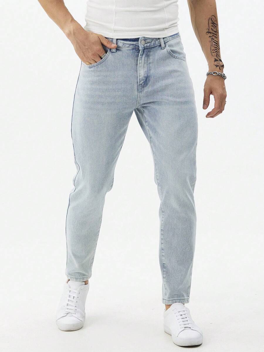 Manfinity Homme Jeans casual da uomo di strada con vestibilità slim e bassa elasticità, in blu denim