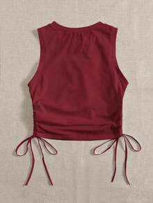 SHEIN EZwear 大码酒红色针织休闲女式抽绳圆领背心 - 酒紅色 - 查看 2