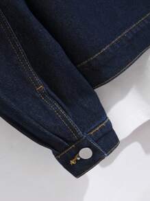 Manfinity Homme 男士标语印花长袖单排扣口袋宽松休闲牛仔夹克 - 深色水洗藍 - 查看 6