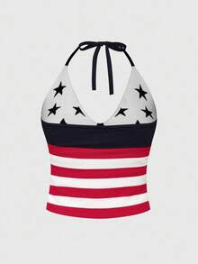 ROMWE J-Fashion 女式可爱舒适 90 年代 Y2K 美国国旗印花针织吊带背心 - 彩色 - 查看 2