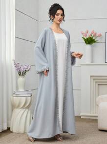 Yasmyna Vestido de abaya árabe estilo Dubai para dama, vestido largo de moda con bordados, patchwork y ribete de encaje