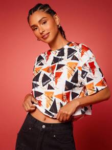 Doritos X SHEIN Women's Casual All-Over Print Round Neck Drop Shoulder T-Shirt, Summer - Multicolor - View 3