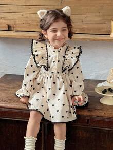 LMoss Kids 女婴心形图案荷叶边圆领梭织连衣裙 - 彩色 - 查看 6