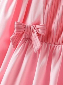 Vestido camisa de manga larga con decoración de moño 2 en 1 para niñas, minimalista y versátil de moda casual, vestido rosa de primavera y otoño para niñas, vestido de manga larga para niñas - Rosa - View 6