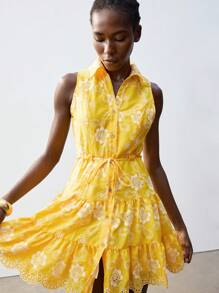 Maija 2025 Spring & Summer New Casual Fashion Vacation Comfortable Women Short Dress, Suitable For Music Festival, Beach Vacation, Daily Casual, Romantic, Urban Vacation, Gathering, Wedding Guest, Graduation, Beach, Bohemian Style, Ibiza Holiday, Summer Vacation, Dopamine Vacation, Vacation Style, Exotic Atmosphere, Country Music Festival, Western Style Romantic, Fashion, Versatile; Suitable For Summer Vacation, Comfortable, Bohemian Style, Beach Wear, Swimsuit Cover-Up, Stylish, Elegant, Casual, , Simple Daily Wear, Country Style, Essential, Solid Color, Holiday Casual, Decent, Single Lady, Ideal For Vacation Elegant Fashion Business Casual Woman Going Out Tops Graduation Outfit European Summer Hawaii Outfits Women Summer Dresses For Women Streetwear Women Stockholm Style Teacher Outfits For Women - Yellow - View 1