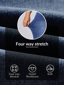 SHEIN CURVE+ 大码女式蓝色松紧腰休闲阔腿牛仔裤，牛仔牛仔风格 - 藍色 - 查看 7