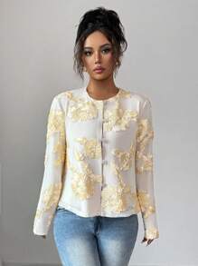 Elenzga Veste légère à manches longues en dentelle au crochet pour femmes
