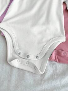 SHEIN LMoss Kids Bộ 4 bộ đồ liền thân dệt kim màu trơn dễ thương cho bé gái sơ sinh LMoss, bộ đồ liền thân dài tay mùa thu/đông cho bé - Nhiều màu - Xem 5