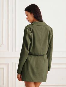 GENKIRA 2pcs/Set Women Solid Color Corduroy Mini Skirt Fall Cloth For Women - Army Green - View 2