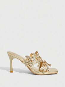 CUCCOO SZL Giày cao gót mỏng mũi vuông dành cho nữ có thiết kế hình con bướm - Vàng - Xem 5