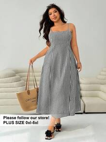 Solflare Váy kẻ caro mùa hè cỡ lớn có dây buộc bướm có thể điều chỉnh ở phía sau - Đen và trắng - Xem 7