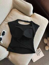 Top ajustado sin espalda de cuello redondo de unicolor para mujer