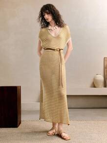 Arave Women's Fashionable Casual Loose Striped Midi Dress,Vacation Outfits Women,Vacation Dresses,Crochet Dress,Women Cover Up,Boho Dress Women,Hawaii Outfits Women,Beach Dresses For Women,Beach Vacation Outfits,Fairycore,Classy Outfits For Women,Beach Dresses For Women Knitted Sweater - Green - View 6