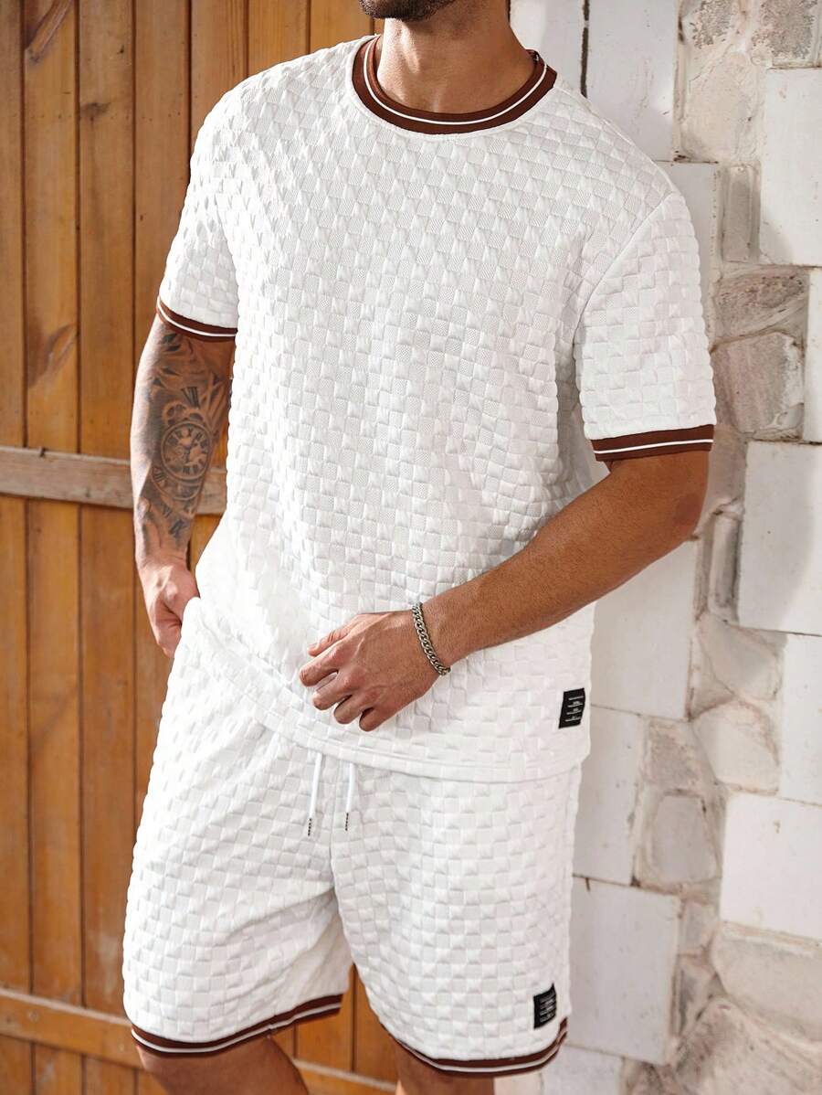 Manfinity Homme Young Men's Street Style, Minimalist Design, 2-Piece Cotton T-Shirt Set, Slim Fit Texture Fabric Short Sleeve T-Shirt, Simple Star Embroidery Craft, Casual And Relaxed Street Style, Suitable For Daily, Leisure, Fashion Wear, Street Life; Gift For Holidays, Unisex - White - View 1