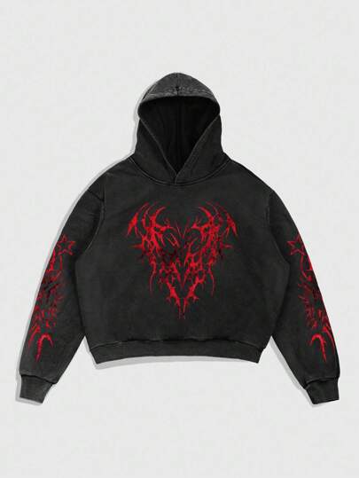 Men's Casual Gothic Print Hoodie Sweatshirt, Halloween