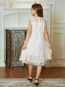 Hapijoa 女童无袖圆领连衣裙，秋季服装 - 杏色 - 查看 6