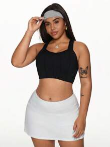 Easithlete 加大码经典黑色运动文胸，带固定罩杯、多线隔层、增强胸围、可调节肩带和后钩，提供高支撑 - 黑色 - 查看 4