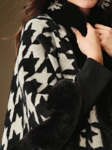Anewsta 经典格子设计黑白柔软舒适针织女士披肩，适合秋季、秋季、冬季、外出、优雅、正式、派对、别致、新年、圣诞节、毕业典礼、婚礼 - 黑與白 - 查看 11