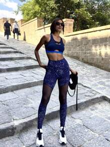 Innovista 星空网眼拼布紧身裤，柔软夜跑健身运动紧身裤高腰日常运动休闲瑜伽 HIIT 训练服办公室健身房高弹力紧身裤运动裤口袋裤舒适运动功能网眼面板透气剪裁