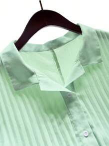 SHEIN Clasi Elegant New Fashionable French High-End Chiffon Pleat Polo Collar White Summer Short Sleeve Dress - Mint Green - View 4