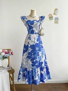 Soleia Váy maxi cổ vuông tay lửng họa tiết hoa, thích hợp cho mùa hè, ngày lễ, hẹn hò, ngày lễ tình nhân, tiệc trà chiều - Nhiều màu - Xem 1