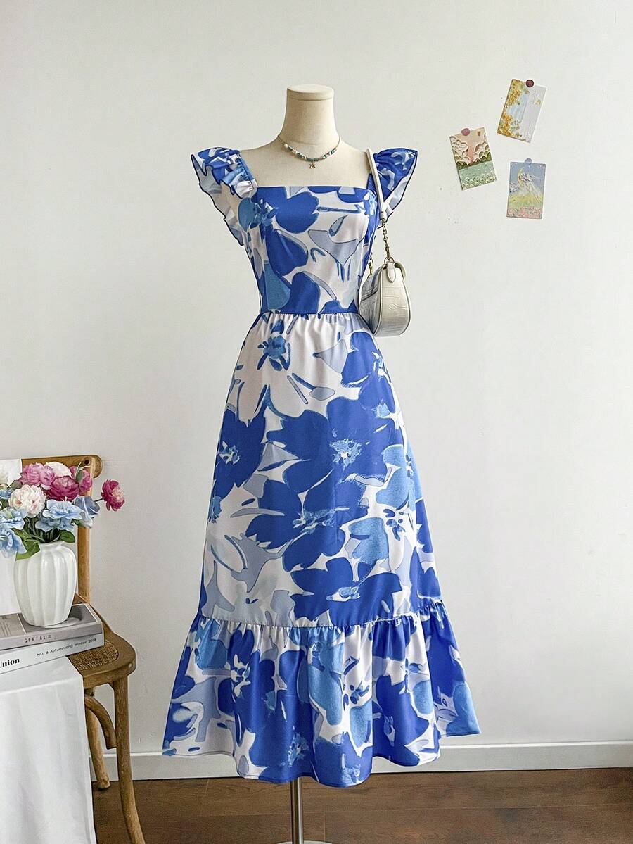 Soleia Váy maxi cổ vuông tay lửng họa tiết hoa, thích hợp cho mùa hè, ngày lễ, hẹn hò, ngày lễ tình nhân, tiệc trà chiều - Nhiều màu - Xem 1