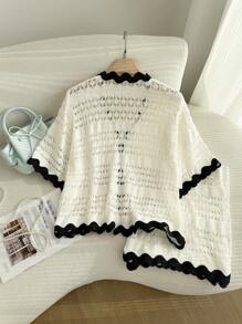 Comfortcana 2 piezas Conjunto de suéter corto de malla calada de talla grande