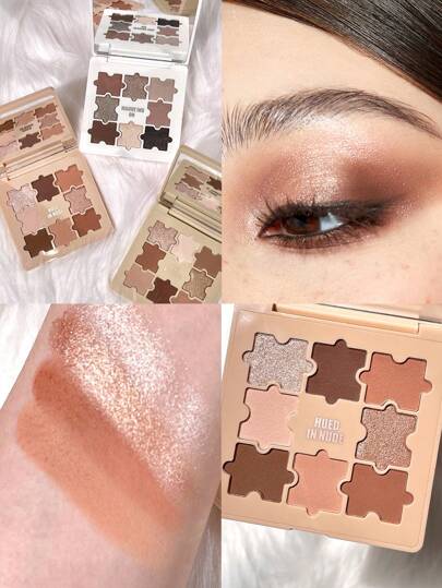 SHEGLAM Jazy Jigsaw Eyeshadow Palette-Hued In Nude 9-Color Shimmer Matte Eyeshadow Palette Nude  Metallic Evenly Pigmented  Smooth  Blendable Eyeshadow Brand Beauty Makeup Face Paint Cosmetic For Women Girls Perfect For Winter Spring Ideal For Y2K Fancy Fashion Suitable For Birthday Valentine'S Day Gift Rave Party Ready Best Color
