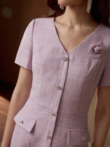 MOTF PREMIUM VESTIDO CAMISERO FLORAL ESTÉREO - Morado - Ver 4