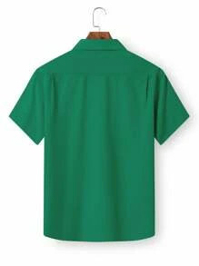 Manfinity Homme Men's Numeric Embroidered Single-Breasted Casual Western Shirt - Olive Green - View 2
