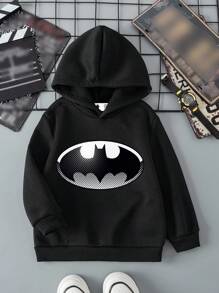 BATMAN X SHEIN Young Boy Casual Cartoon Graphic Hoodie Sweatshirt, Suitable For Autumn/Winter Fall - Black - View 1
