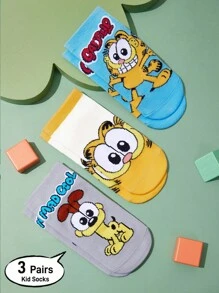 GARFIELD | SHEIN 3 双棉质柔软透气吸湿排汗儿童短袜，彩色可爱卡通图案踝袜，加固脚趾和脚跟，经久耐用，男女通用，适合所有季节，适合学校和户外 - 彩色 - 查看 2