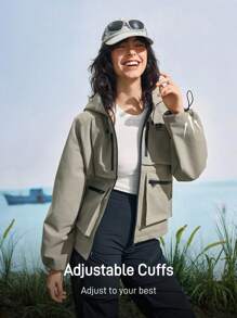 In My Nature 女士森林印花长袖拉链连帽户外风衣夹克 - 灰色 - 查看 4