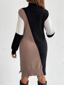 SHEIN 秋季服装，秋季服装，孕妇装 秋冬孕妇装休闲拼色拼布高领针织连衣裙，秋冬孕妇装毛衣裙长袖孕妇装孕妇装秋冬孕妇装高领孕妇装 - 彩色 - 查看 4