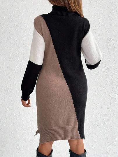 SHEIN Quần áo mùa thu, Quần áo mùa thu, Quần áo bà bầu Thu/Đông Quần áo bà bầu thường ngày màu sắc khối chắp vá cổ lọ đan len, Thu/Đông Quần áo bà bầu Áo len tay dài Quần áo bà bầu Quần áo bà bầu Thu Đông Quần áo bà bầu Váy bầu cổ lọ