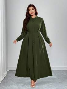 DreamSkyne Đầm tay đèn lồng màu trơn thanh lịch cỡ lớn đi làm - màu xanh lá - Xem 3