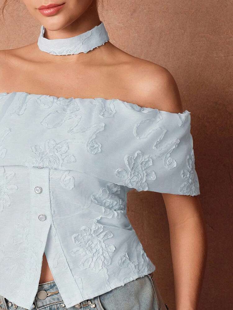 Elegant Fashion Versatile Refreshing Off Shoulder Ruffle Trim Blouse For Women