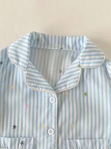 两件套男婴休闲格子条纹长袖上衣和裤子舒适家居服 - 藍白色 - 查看 3