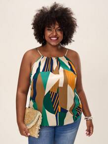 SHEIN LUNE Plus Size Minimalist Sleeveless Printed Top, Casual Everyday Wear Valentine Day Vacation Outfits Woman Summer Outfits For Women Going Out Tops Women,Business Casual Woman,Summer,Cute Shirts,Office - Multicolor - View 4