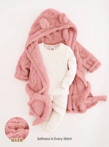 Cozy Pixies Toddler Girls' Thick Fleece Robe With Bear Ear Hood & Tie Waist, Long Sleeve Baby Winter Robe Baby Girl Robe Fall - Dusty Pink - View 5