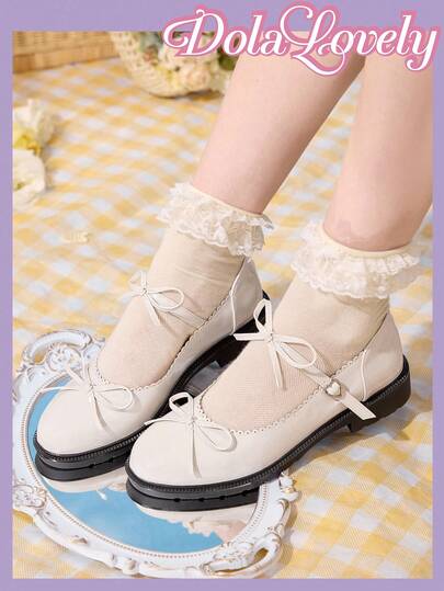 Dola Lovely 2025 New French Style Bow Mary Janes, Retro Round Toe Flat Casual Leather Shoes For Women, Spring & Summer