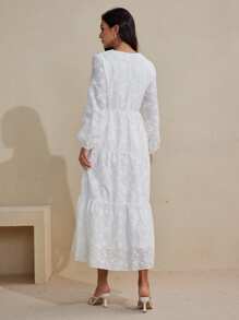 Mulvari 法式优雅纯色刺绣度假连衣裙 - 白色 - 查看 7