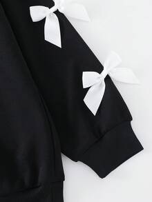 Tween Girls Casual Everyday Versatile Comfortable Round Neck Knitted Sleeve Cute Butterfly Graphic Sweatshirt - Black - View 4