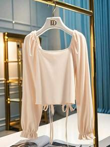 Franclia Camiseta de manga larga con cuello cuadrado para mujer, nueva llegada de otoño, conjuntos casuales, ropa de primavera para la universidad, ropa de otoño para mujer